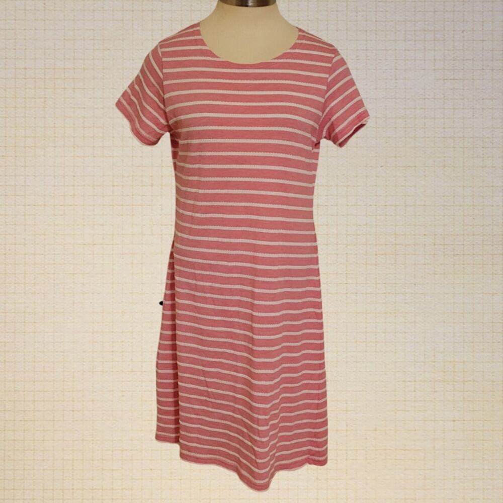 Pink White Striped Stretchy Sailed to Stable Midi Dress Cotton Blend Size Medium